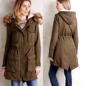Anthropologie Hei Hei Fleece Lined Army Green Coat